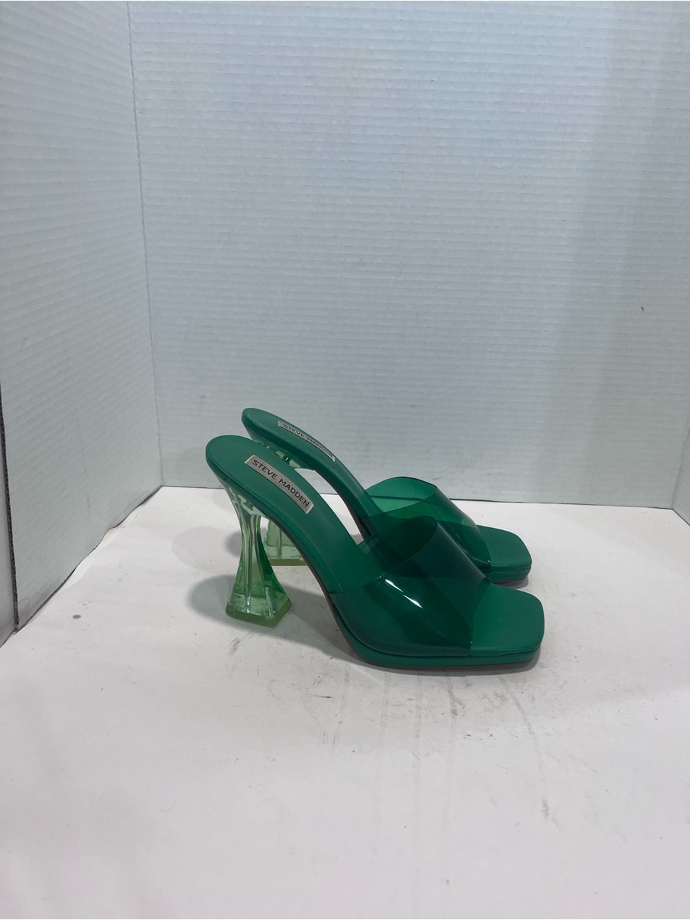 Steve Madden Emerald Green Clear-Block Heel Slide Sandals